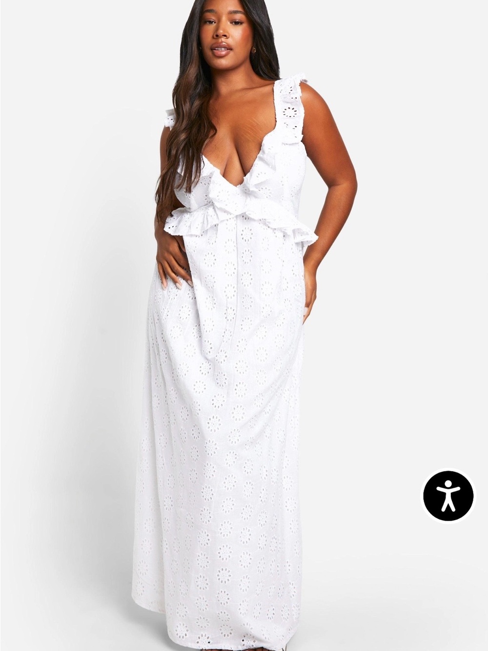 NWT White Boohoo Eyelet Maxi Dress US 16